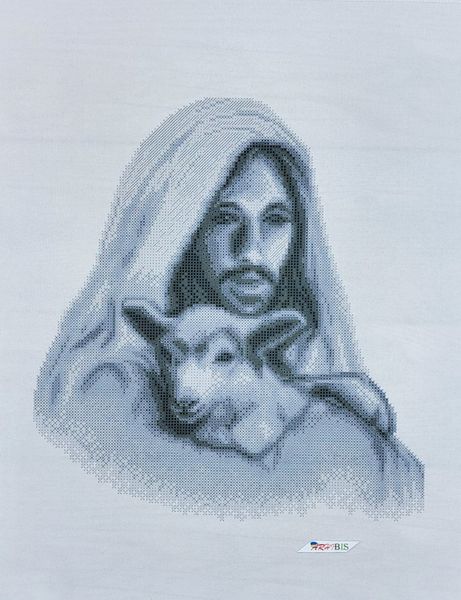 ТО147 Ісус з ягням (чорно-біла), набір для вишивки бісером ікони ТО147 фото