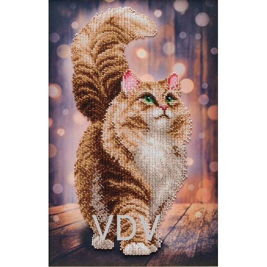 Т-1342 Мрійливий кіт, набір для вишивання бісером картини Т-1342 фото