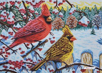 3400 Winter Birds (28,1*39,3 cm), bead embroidery kit of the picture