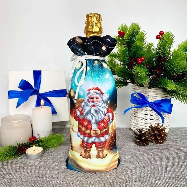 СПП_202 Сумка подарункова для пляшки з Санта Клаусом (30*14 см), набір для вишивки бісером В-СПП_202 фото