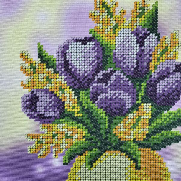 А4Н_569 Весняний букет, набір для вишивання бісером картини з тюльпанами та мімозою А4Н_569 фото
