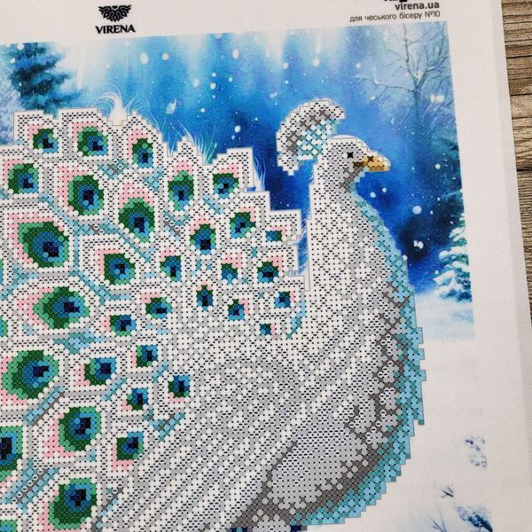 КВ_3003 White Peacock (29,5*29,5 cm), bead embroidery kit of the picture