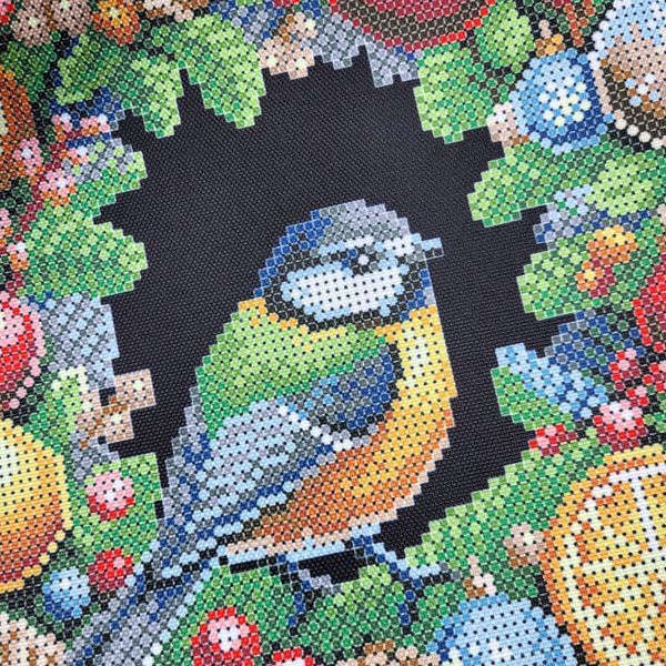 Шоппер_802 Winter Tit on a Wreath (43*30*10 cm), bead embroidery kit of a tote bag