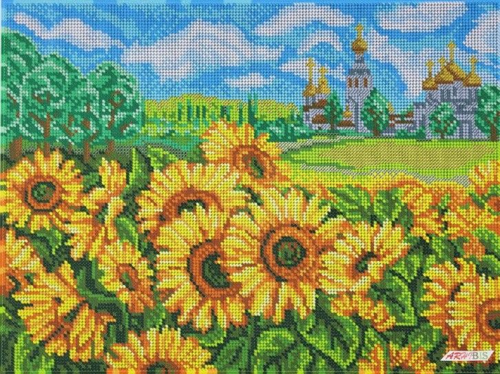 А3Н_518 Украинское поле, набор для вышивки бисером картины с подсолнухами А3Н_518 фото