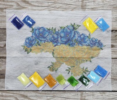 Ф-0012 Цветы Украины, набор для вышивки бисером на водоростворимом флизелине Ф-0012 фото