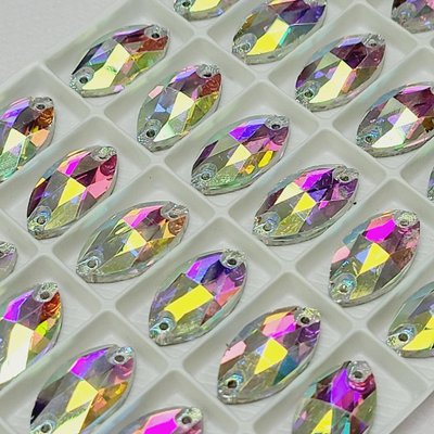 9*18мм Стрази скляні пришивні Маркіз Crystal, 2шт, райдужні BR-017 фото