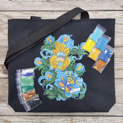СВ173 Пошитий патріотичний шопер-сумка з квітами, набір для вишивки бісером СВ173 фото