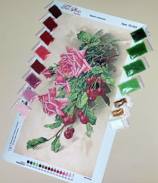 ТК-019 Букет троянд з вишнями, набір для вишивання бісером картини ТК-019 фото