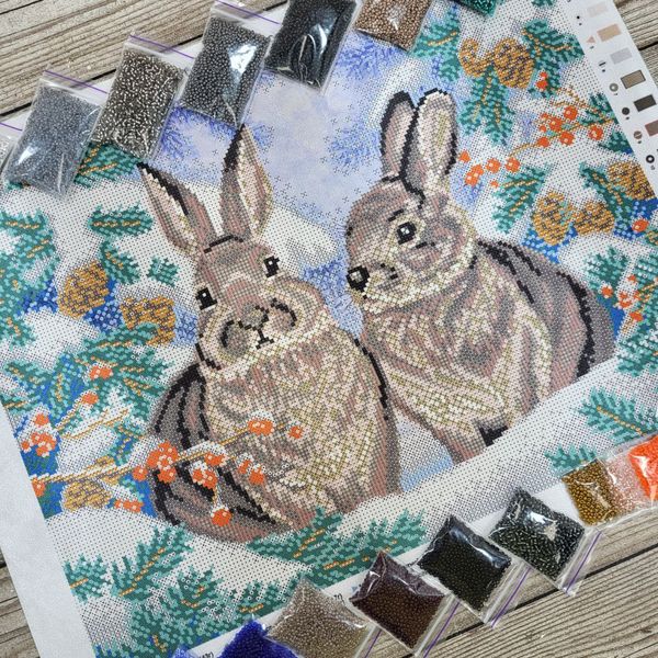 НИК-1473 Зимові кроленята, набір для вишивання бісером картини НИК-1473 фото