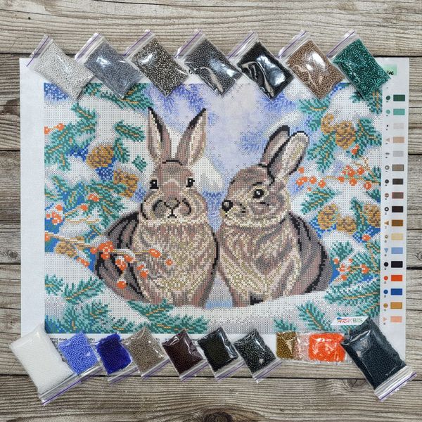 НИК-1473 Зимові кроленята, набір для вишивання бісером картини НИК-1473 фото