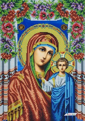 А682 Божья Матерь Казанская в цветах, набор для вышивки бисером иконы А682 фото