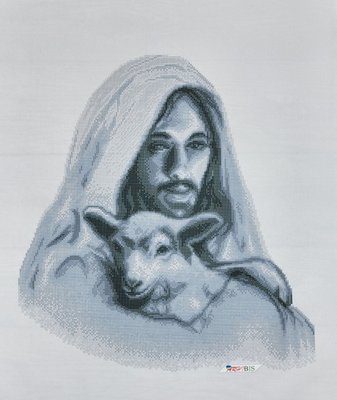ТО145 Ісус з ягням (чорно-біла), набір для вишивки бісером ікони ТО145 фото