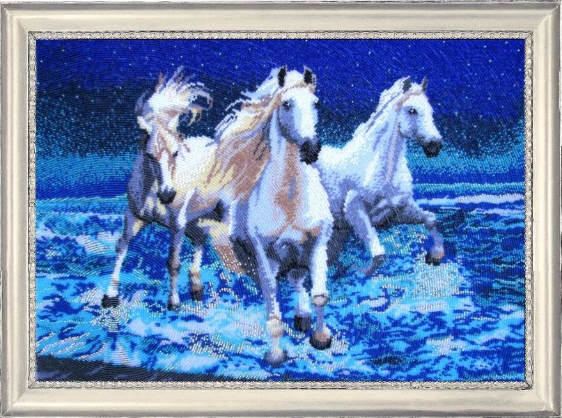 BT576 Біла трійка коней, набір для вишивки бісером картини BT576 фото