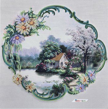 ТА-450 Little House in a Floral Frame (30*30 cm), bead embroidery pattern of the picture