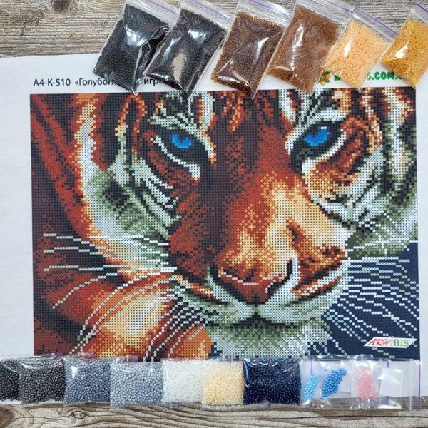 А4-К-510 Голубоглазый тигр, набор для вышивки бисером картины А4-К-510 фото