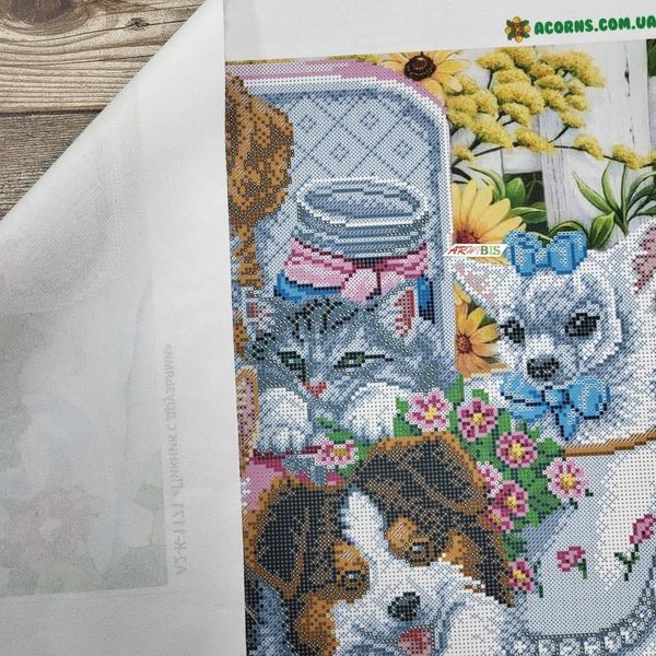 А2-К-1171 Пікнік із друзями, набір для вишивання бісером картини з котами і собаками А2-К-1171 фото