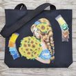 СВ143 Пошитая сумка шопер Девушка с подсолнухами, набор для вышивки бисером