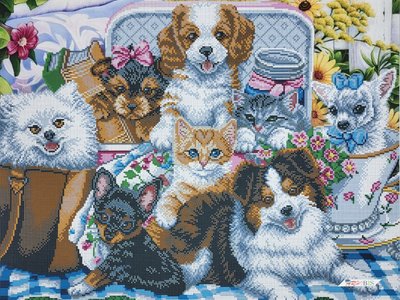А2-К-1171 Пикник с друзьями, схема для вышивки бисером картины с котами и собаками схема-ак-А2-К-1171 фото