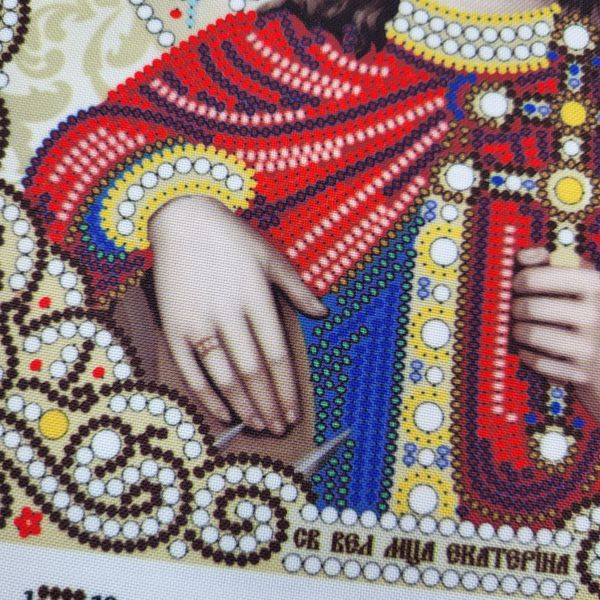 ЖЛ-4719 Святая Екатерина в жемчуге и кристаллах, набор для вышивки бисером иконы ЖЛ-4719 фото