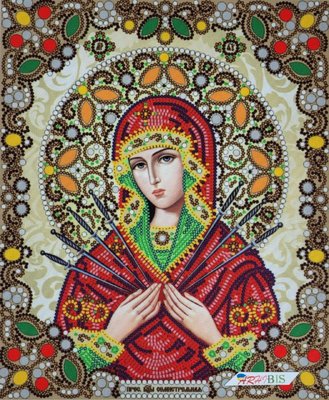 ЖК-4014 Богородица Семистрельная в жемчуге и кристаллах, набор для вышивки бисером иконы ЖК-4014 фото