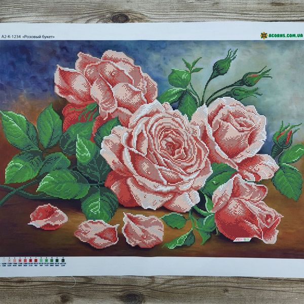 А2-К-1234 Рожевий букет троянд, схема для вишивання бісером картини схема-ак-А2-К-1234 фото