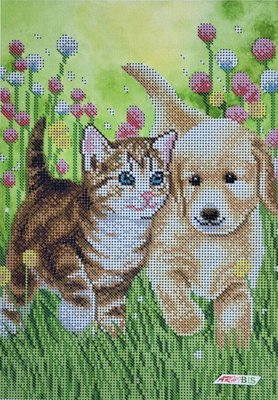 А4-К-1224 Друзья, набор для вышивки бисером картины с котенком и щенком а4-к-1224 фото