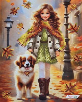В254 Дівчинка з собачкою, набір для вишивки бісером картини В254 фото