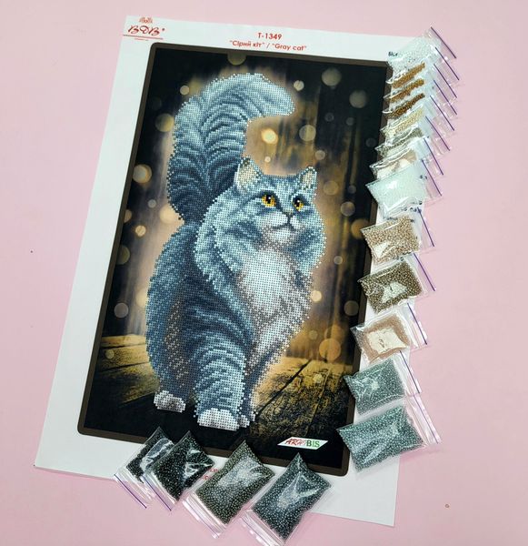 Т-1349 Серый кот, набор для вышивки бисером картины Т-1349 фото