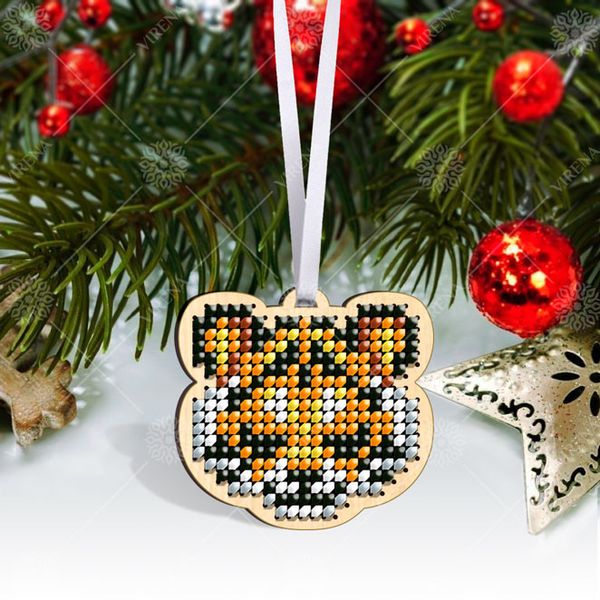 КНІ_міні_105 Рождественские тигрята набор для вышивки бисером по дереву КНІ_міні_105 фото
