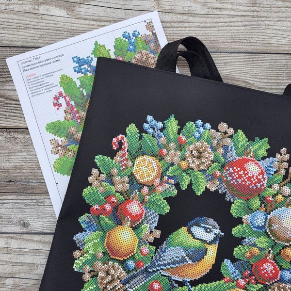 Шоппер_719 Tit on a Wreath (32,5*39 cm), bead embroidery kit of a tote bag