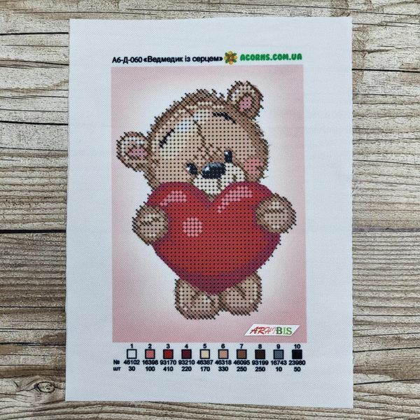 А6-Д-060 Мишка с сердцем (10,5*15 см), схема для вышивки бисером картины схема-ак-А6-Д-060 фото