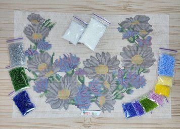 Ф-022 Cornflowers with Daisies (29*21 cm), bead embroidery kit on water-soluble interfacing