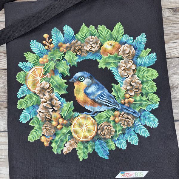Шоппер_718 Bird on a Wreath (32,5*39 cm), bead embroidery kit of a tote bag