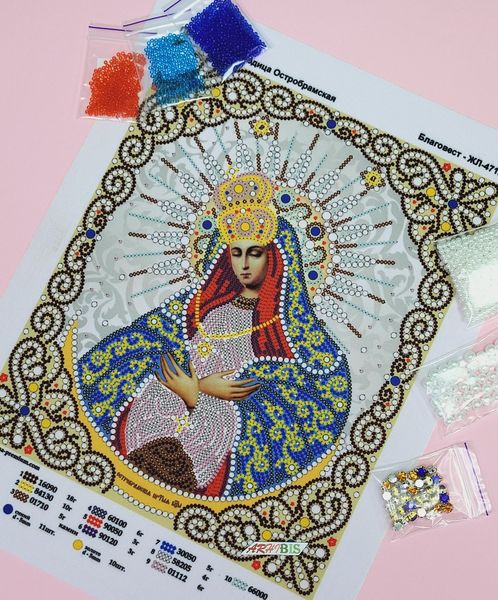 ЖЛ-4712 Богородиця Остробрамська у перлах та кристалах, набір для вишивки бісером ікони ЖЛ-4712 фото