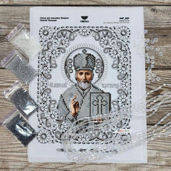 А4Р_623 Святий Миколай у кришталі, набір для вишивки бісером ікони А4Р_623 фото