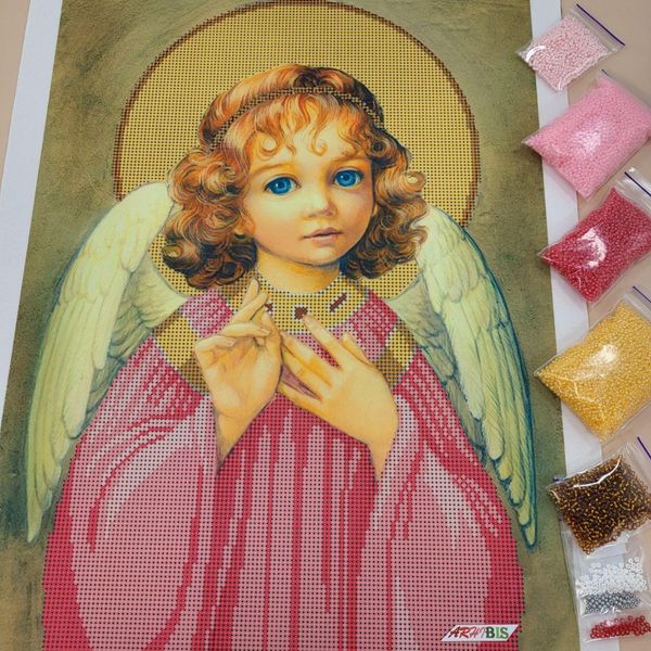 1043-96069 Ангел в рожевому А3, набір для вишивання бісером ікони 1043-96069 фото