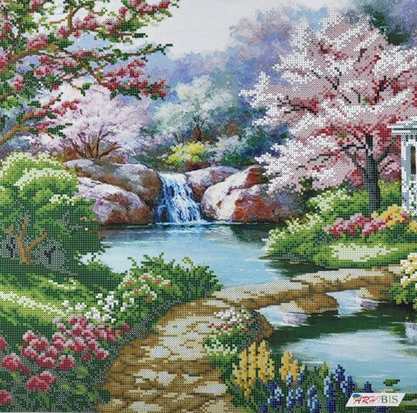 А2-К-1352 Gazebo by the River (42*59,5 cm), bead embroidery pattern of the picture