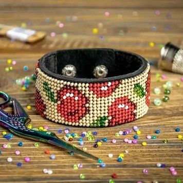 FLBB-050 Bead Embroidery Bracelet Kit on Black Eco Leather, 3x22 cm