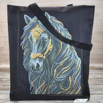 Шоппер_653 Black Horse (38*42 cm), bead embroidery kit for a tote bag