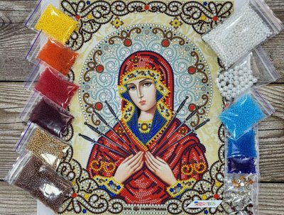 ЖЛ-4711 Пресвятая Богородица Семистрельная в жемчуге и кристаллах, набор для вышивки бисером иконы АБВ 00126512 фото