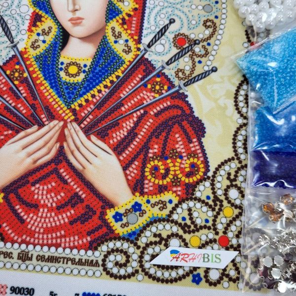 ЖЛ-4711 Богородица Семистрельная в жемчуге и кристаллах, набор для вышивки бисером иконы ЖЛ-4711 фото