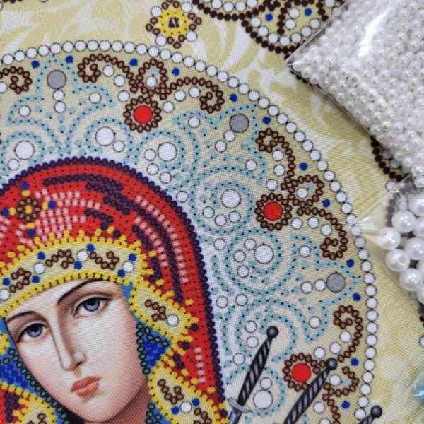 ЖЛ-4711 Богородица Семистрельная в жемчуге и кристаллах, набор для вышивки бисером иконы ЖЛ-4711 фото