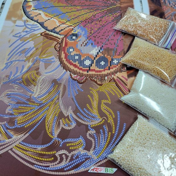 СК-009 Бархатные крылья, набор для вышивки бисером модульной картины, триптиха с бабочкой СК-009 фото