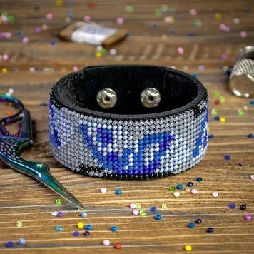 FLBB-049 Bead Embroidery Bracelet Kit on Black Eco Leather, 3x22 cm