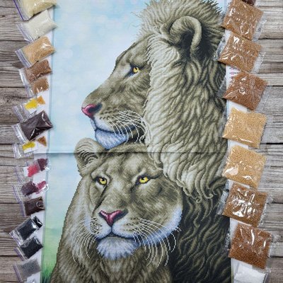 Т-1192 Любовь в Саванне, набор для вышивки бисером картины со львами Т-1192 фото