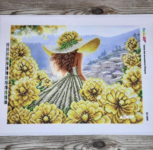 БС-3494 Girl in Yellow Flowers (27*36 cm), bead embroidery kit for a picture