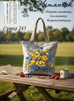 Сумка-243 Yellow Flowers (grey 38*40 cm), bead embroidery kit for a tote bag