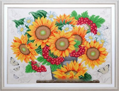 Т-1191 Фарби літа, набір для вишивання бісером картини з соняшниками, калиною та ромашками Т-1191 фото