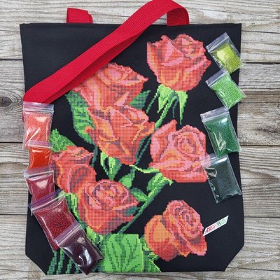 СВ34 Красные розы, набор для вышивки бисером шопера АБВ 00127402 фото