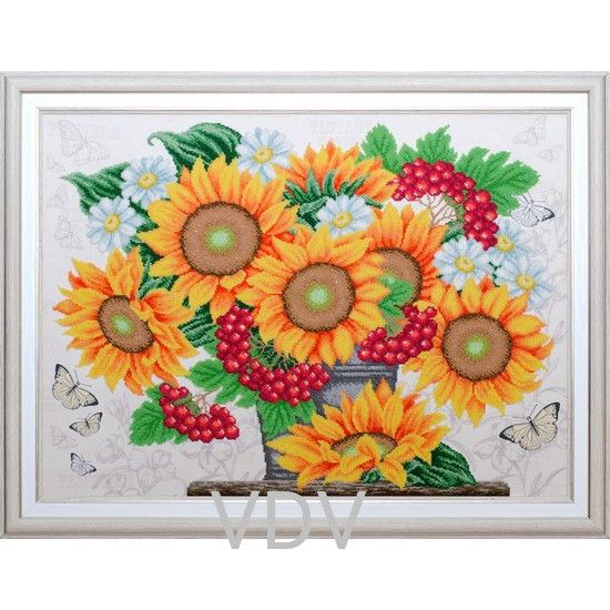 Т-1191 Фарби літа, набір для вишивання бісером картини з соняшниками, калиною та ромашками ВДВ 00716 фото